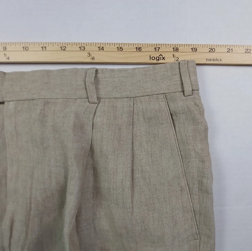 Paul Fredrick Dress Pants Mens Size 38x29 Beige Tan 100% Linen Pleated Cuffed